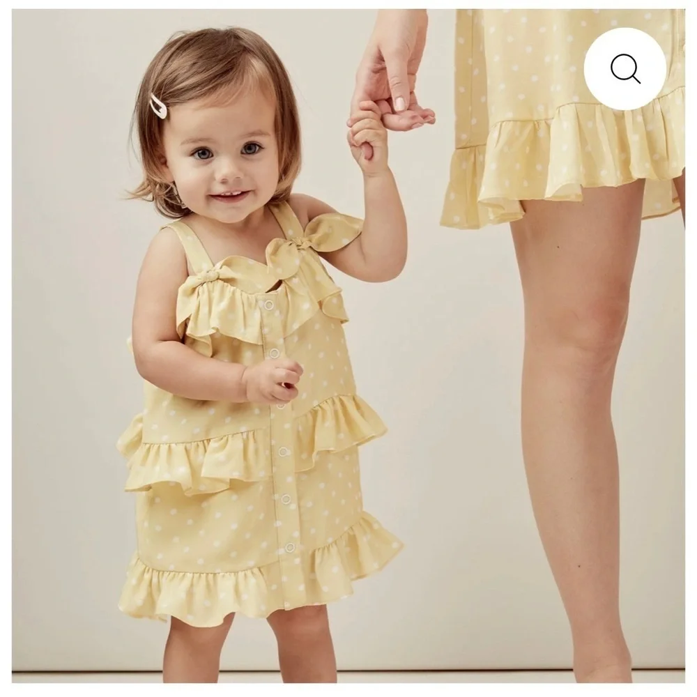 Yellow Polka Dot Ruffle Kids Dress
